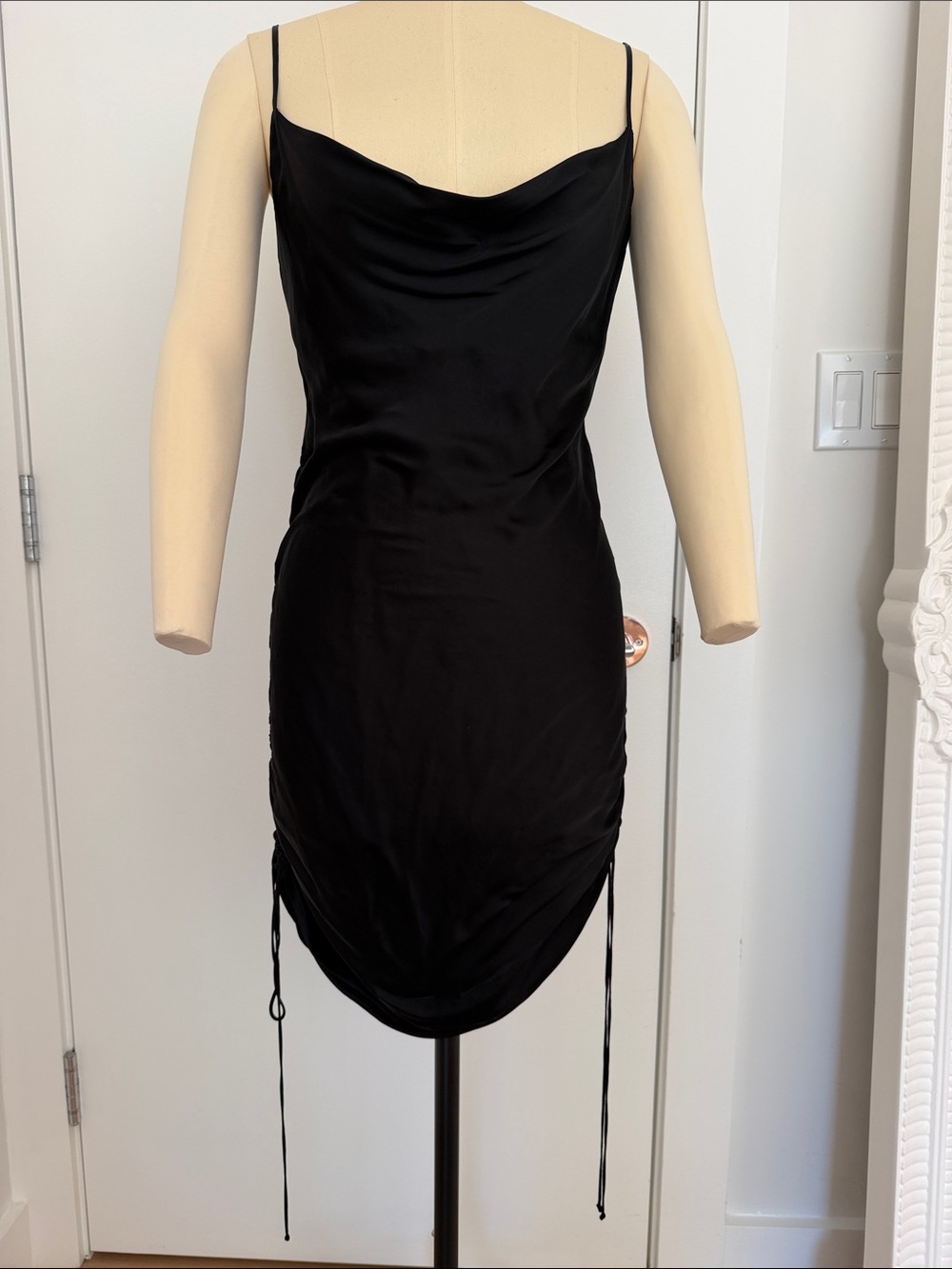 Wilfred Black Cowl Neck Mini Dress with Side Ties